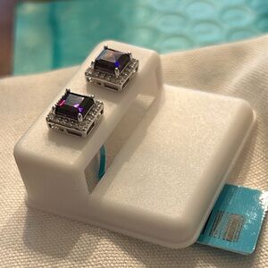 Elegant 925 Sterling Silver Ameythst halo Stud Earrings